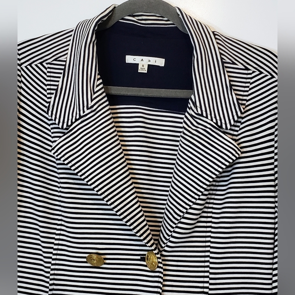 Cabi Womens Life Jacket Blazer Black & White Striped Size Small Stretch - Picture 2 of 16